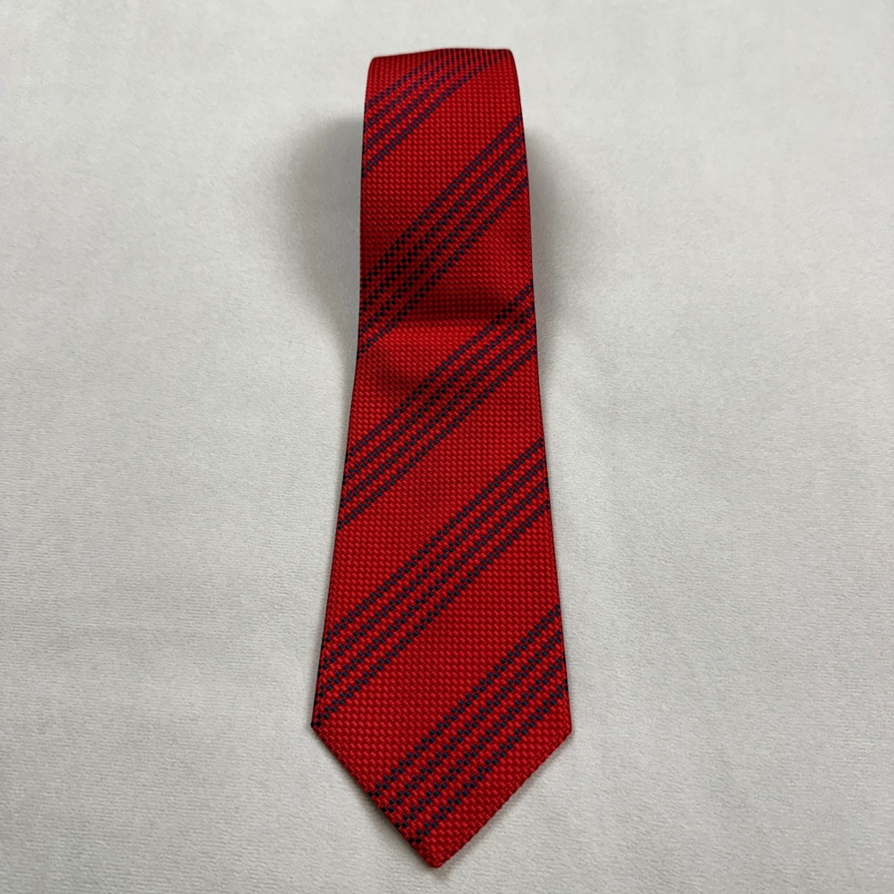 Turnbull & Asser Mens Silk Tie Red Navy Blue Diagonal Stripe Clergy Estate Find